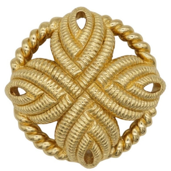 Vtg 1980s Christian Dior Gold Plated Round Textured Knot Pin Brooch - Picture 1 of 6